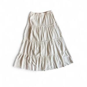 Y2K Tiered Ivory Maxi Skirt – Cottagecore Boho Flowy XS-M
